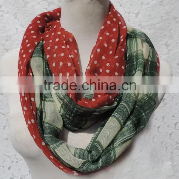 Wholesale Custom Polka Dot and Plaid Print Fashion Women Infinity Scarf photo-6