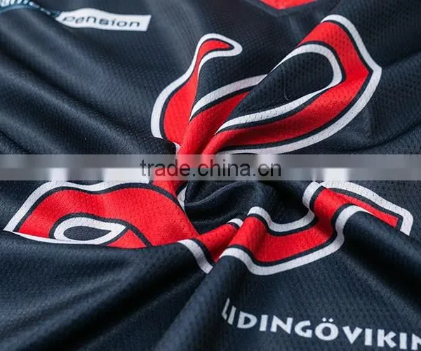 Royal Navy Color With Red Neck Printing Sewing Hockey T-shirt photo-5