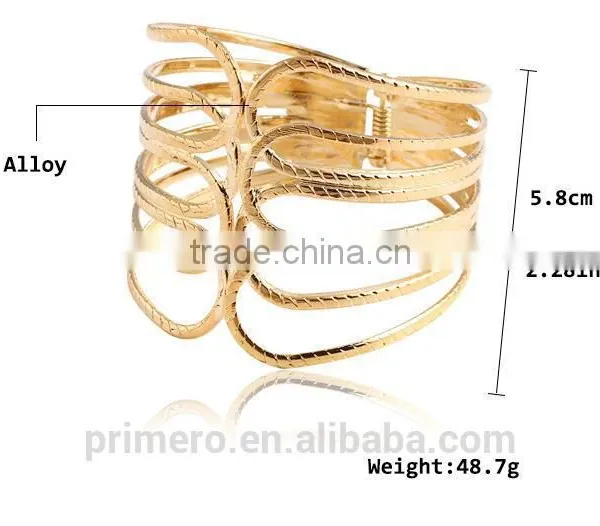 Punk Fashion Gold Plated Wide Bangle Geometry Hollow Cuff Bracelets Adjustable photo-3