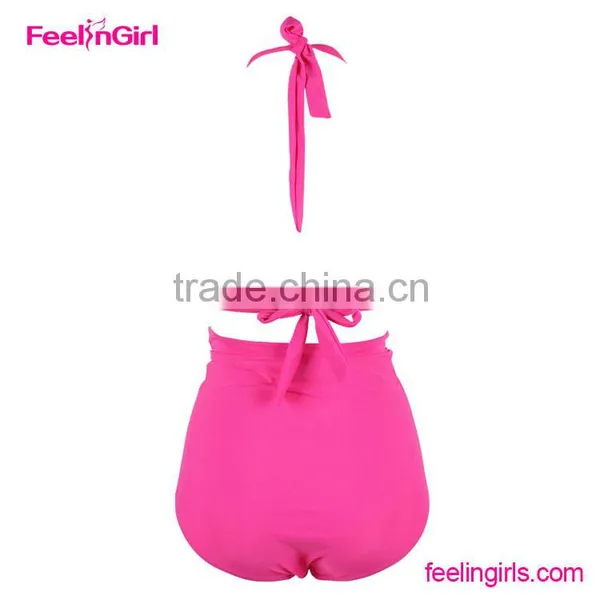 2016 Pink Halter Fashion Sexy Young Girls Swimsuit photo-3