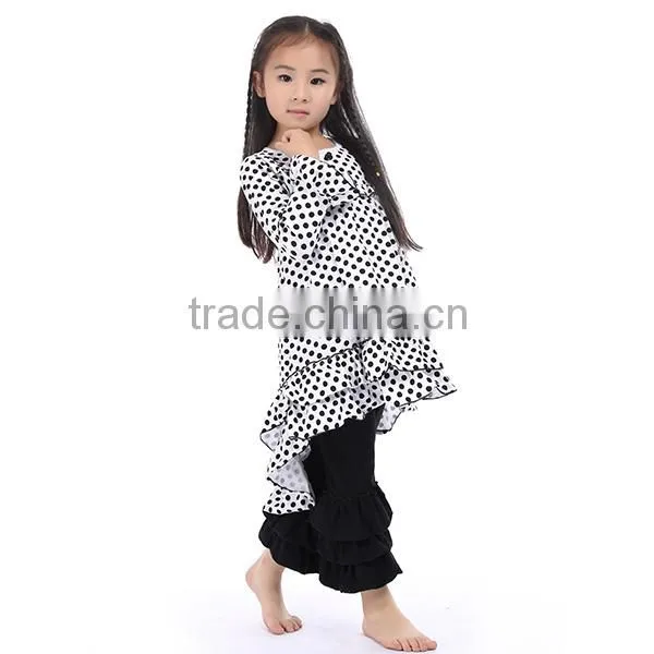 Online Wholesale Children's Boutique 2 Pieces Sets Baby Girls Fashion Design White and Black Dot Ruffle Outfits photo-2