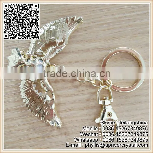White Diamond Rhinestone And Huge Dark Green Crystal Eagl Keychain photo-3