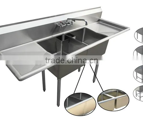 NSF and CSA Approval Two Compartments Stainless Steel Commercial Kitchen Sink photo-2