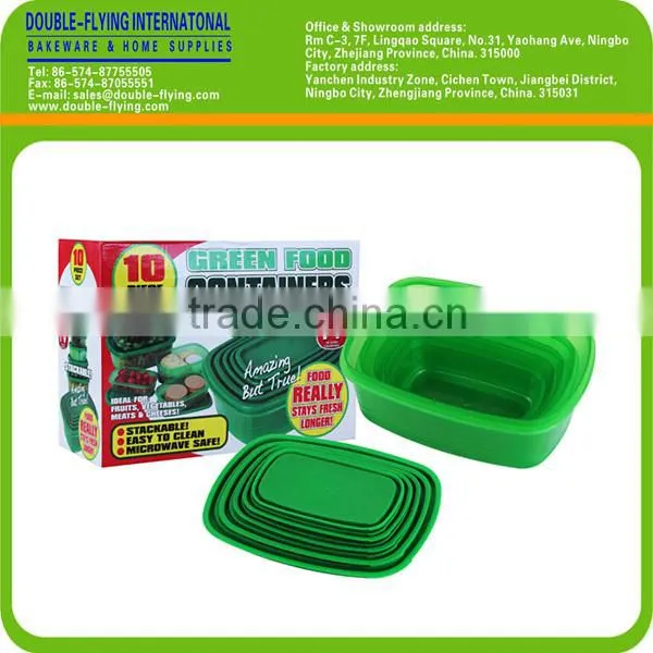 Plastic Foodd Storage Container Set, Green Food Containers, Lunch Box