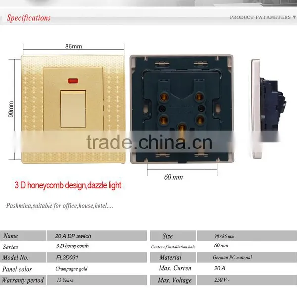 High Quality Wall Switch 20 A DP Switch With Favour Price photo-4