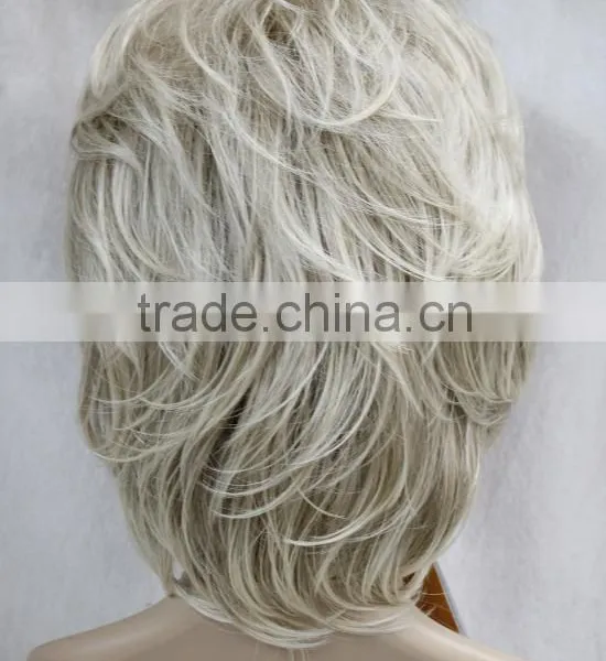 Light Blonde Mixed Short Curly Women Female Daily Full Wig N539 photo-3