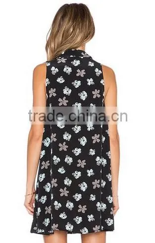 Women's Black Sexy Deep V Neck Sleeveless Floral Print Skirt Casual Dress photo-3