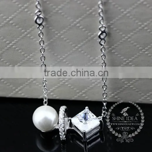 925 Sterling Silver Flower Square Zircon With Pearl Creative Pendant Necklace Fashion Women Necklace Jewelry 6360460 photo-3