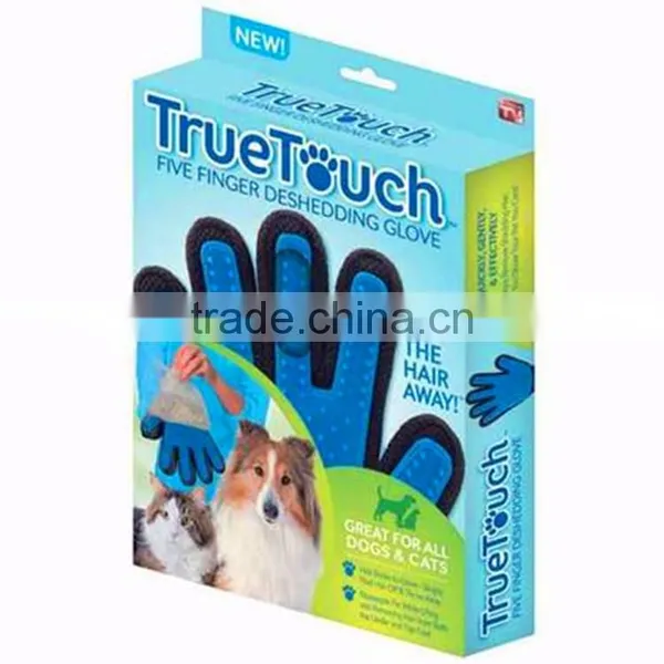 True Touch Five Finger Deshedding Glove Dog Grooming Brush Pet Grooming Glove photo-3