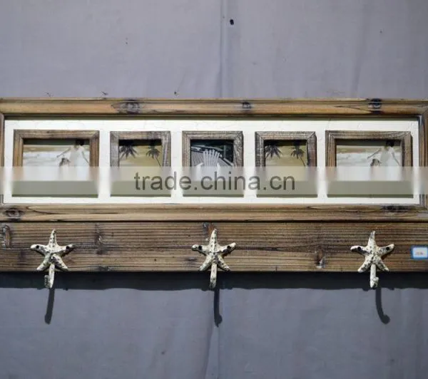 2016 Vintage Wood Wall Shelf With Hooks and Frames photo-6