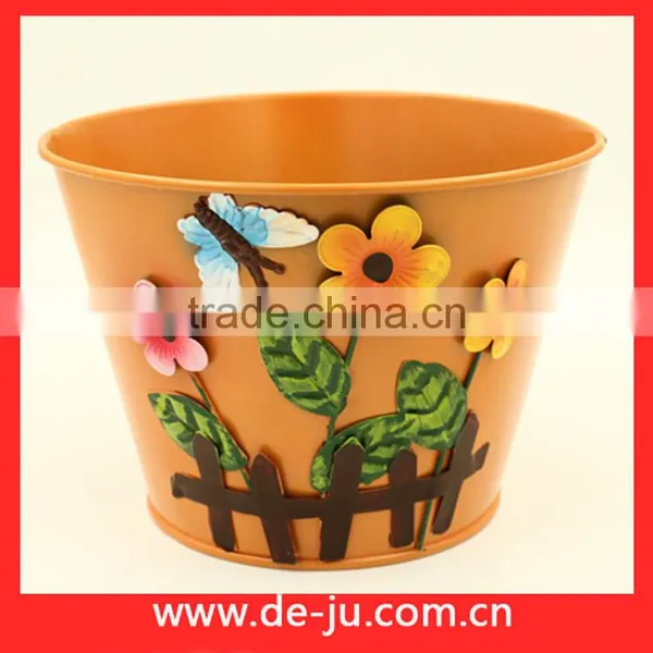 Green Printing With Flowers Round Small Metal Planter photo-4