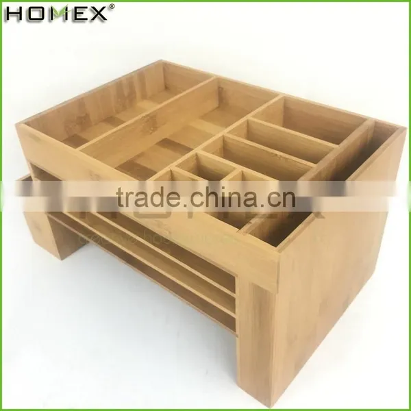 Bamboo Desktop Supplies Caddy School Stuff Storage Organizer Homex-BSCI Factory photo-6