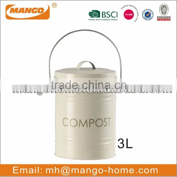 White Powder Coating Iron Metal Compost Bucket With Lid photo-4
