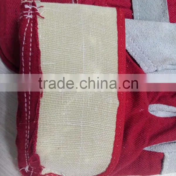 Cow Split Canadian Red Cotton Drill Back Leather Mining Gloves photo-5