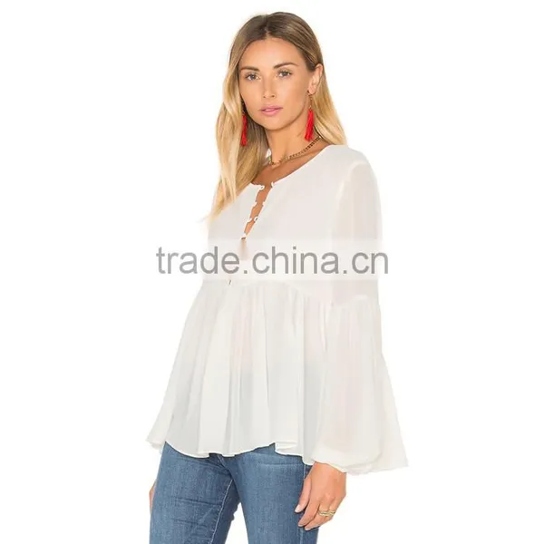 Long Sleeve Casual White Blouse For Middle Aged Women photo-2