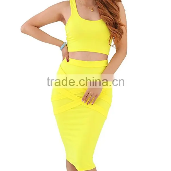 Womens Sexy Crop Top Long Skirt Two Piece Black Club Dress Bodycon Bandage Dress photo-5