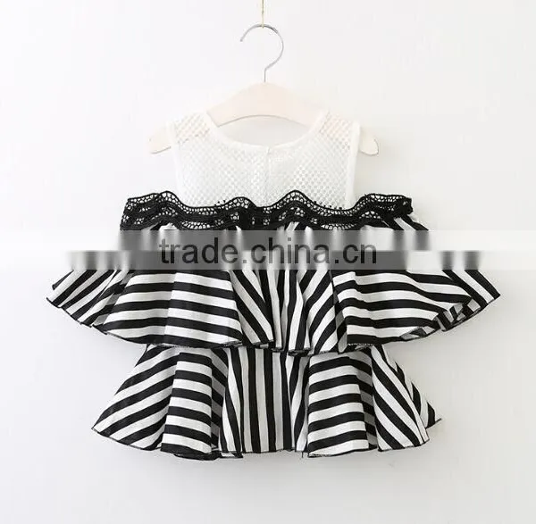 Wholesale Children Clothing Usa Girls White and Black Strip Blouse Design Patterns Back Neck photo-2