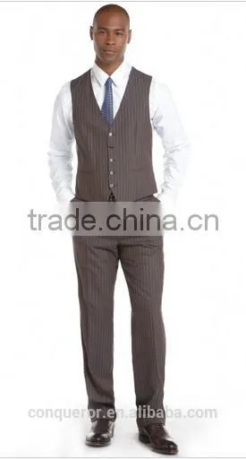 Brown And Blue Pinstriped Wool Three Piece Suit (SHT1108) photo-3