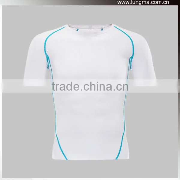 Dry Fit 3/4 Sleeve Lycra Elastic Spandex Rash Guard Polyester, 4 Needle 6 Thread Flatlock Compression Wear Short Sleeve Shirts photo-4