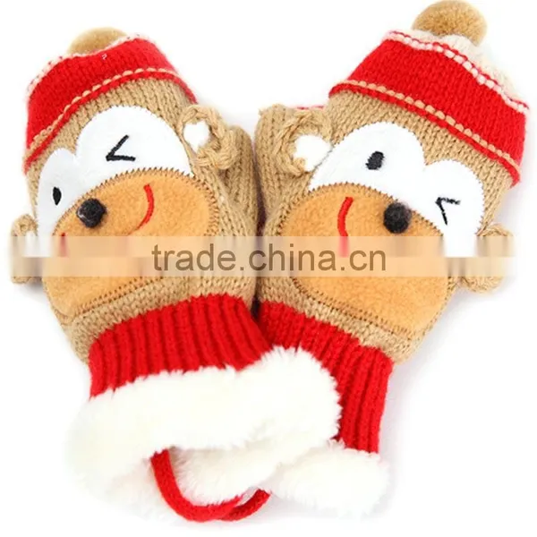 TC13005 Cheap Cute Fashion Winter Warm Baby Mitten Knitted Animal Pattern Kids Gloves With String photo-4