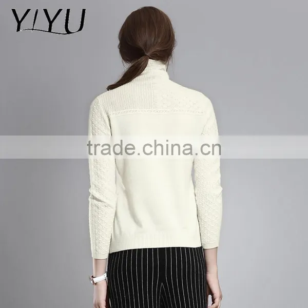 European Casual Style Women Soft White Rollneck Cashmere Knit Sweater photo-3