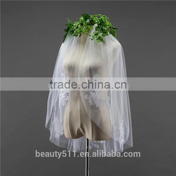 2017 Wholesale Bridal Lace Veils Hot Sale Short Elegant Bridal Wedding Veils Short Tulle Wedding Bridal Veils HL06 photo-2