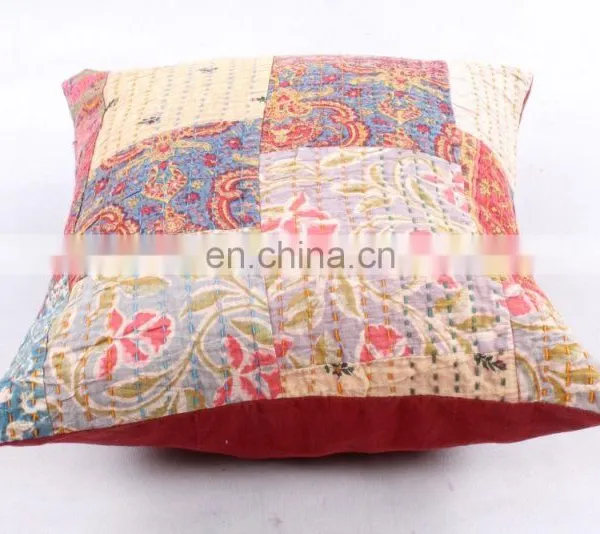 Vintage Kantha Multi Colour Throw Cushion Cover in Patchwork photo-3