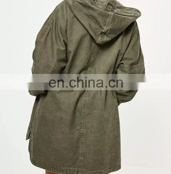 Better Quality 100% Cotton Amry Green Plan Parka Coat Women Parka Jacket photo-4