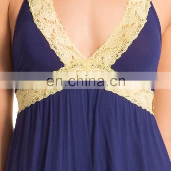 Midnight Navy Halter Lace "Super Soft" Short Chemise photo-3