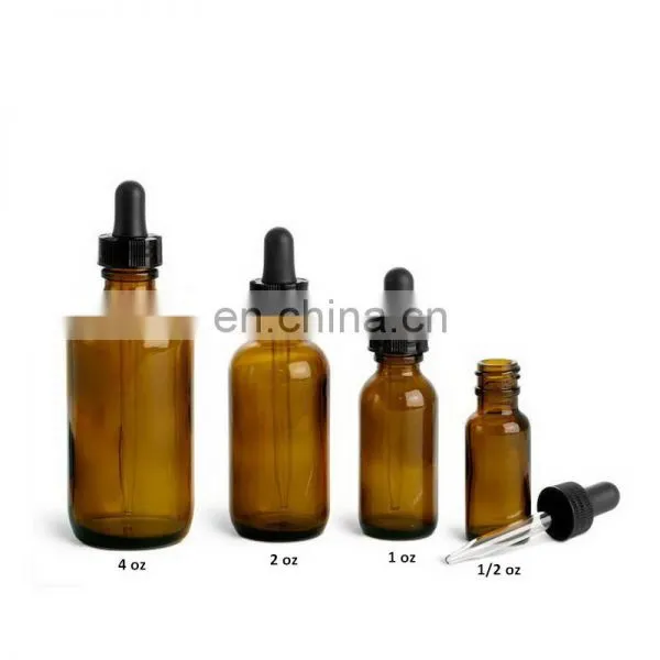 1oz 2 oz 4oz Amber Essential Glass Bottle With Glass Droppers