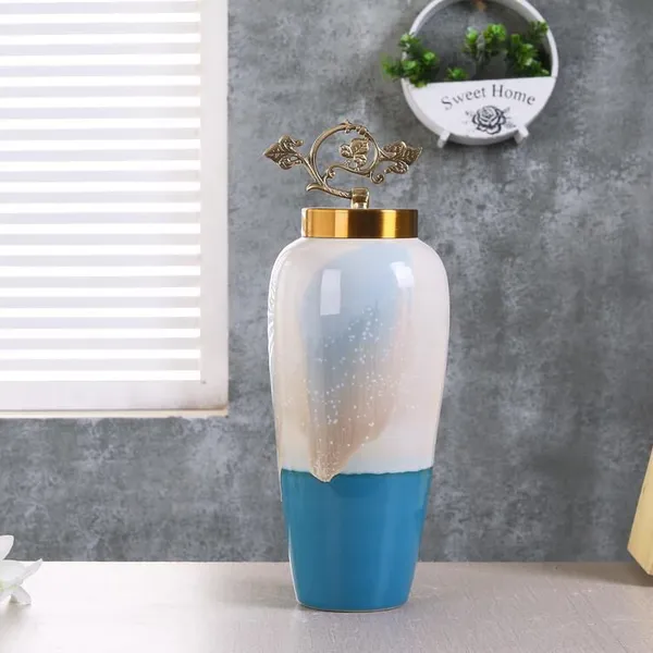 New Chinese European Style Color Glaze Blue White Ceramic Vase For Dining Room Decor photo-4