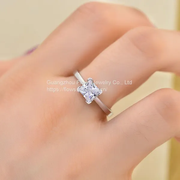 S925 Silver Square Center Stone Zircon Ring Ladies Ring photo-3