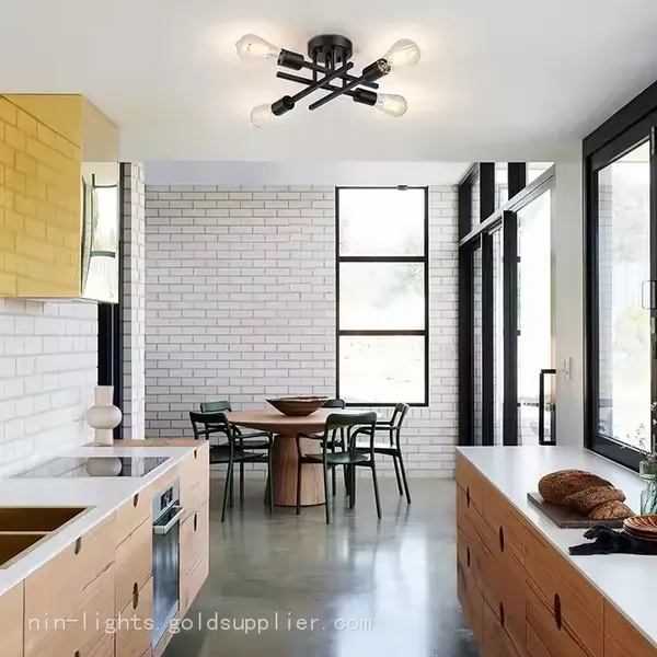 Industrial 4 Light Ceiling Fixture Farmhouse Lighting Matte Black Sputnik Pendant for Kitchen Bedroom Living Room Entrance photo-3