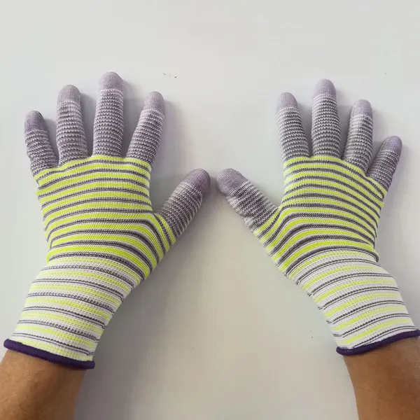 Zebra Wave White&purple&yellow Polyester 13 Gauge Knitted pu Palm Coated Anti-static Safety Work Gloves for Light Industrial Workers photo-3