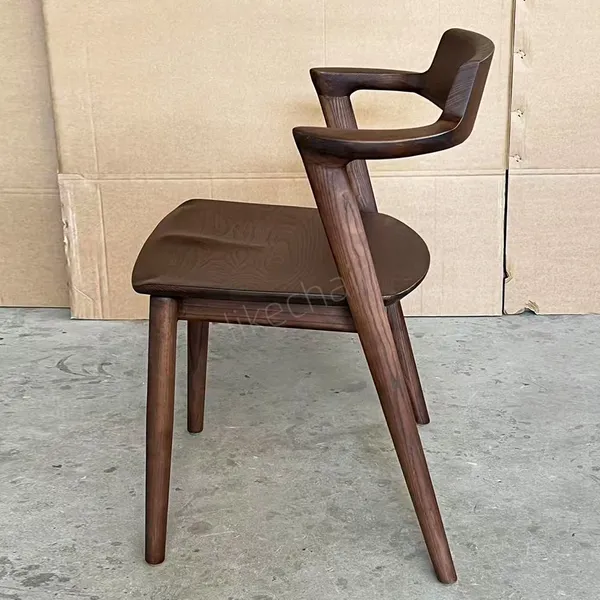 Modern Black Solid Wood Dining Chair Curved Armrest Padded Upholstered Seat Sturdy Wooden Legs Eco-Friendly Waterproof Home photo-4