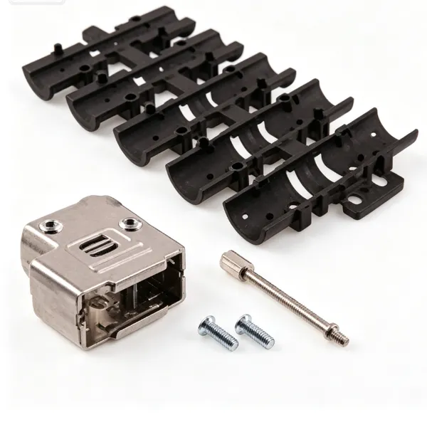 HARTING 09670090333 Capot métallique D-Sub 9 positions, entrée latérale à 45°, boîtier de câble arrière avec vis de verrouillage 4-40 UNC pour assemblage de connecteur industriel