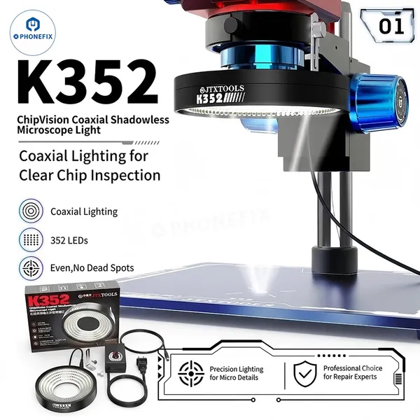 JTXTOOLS K352 ChipVision 352-LED Coaxial Microscope Ring Light for Precision Repair photo-2