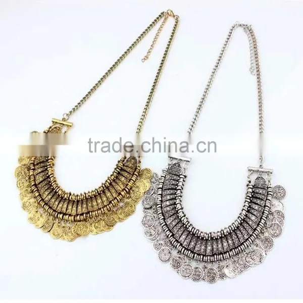 Vintage Silver&gold Plated Coin Tassel Statement Necklace Elegant Jewelry photo-4