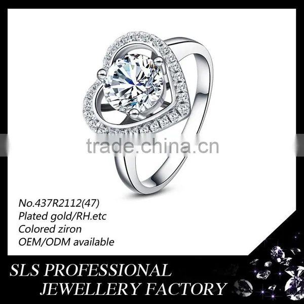 Prong Setting Heart Shape Silver Diamond Wedding Ring Fashion Ring With Big Stone