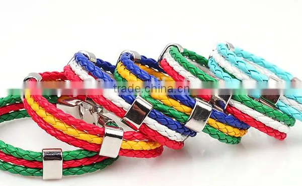 2016 Euro Cup Leather Wrap Nationall Flag Bracelet