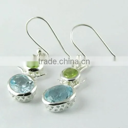 Judith ! Blue Topaz & Peridot 925 Sterling Silver Earring, Gemstone Silver Jewelry, 925 Silver Jewelry photo-3