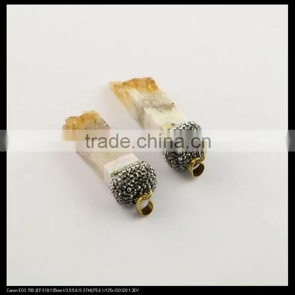 LFD-0085P ~ Wholesale Natural Topaz Quartz Druzy Drusy Pendant Pave Crystal Rhinestone Cap Charm Pendants Necklace Jewelry photo-3