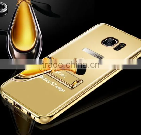 KXX Gold Series Stainless Steel Bumper With Acrylic Backplaneck Case for Samsung S7 Edge Luxury Mirror Back Stand Case MT-5580 photo-5