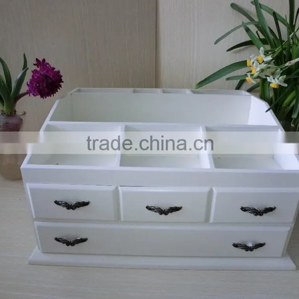 Luxury White Varnished Lacquer Handmade Division Drawer Handle Level House Furnishing Gift Box Jewelry Saving Box Wooden Box photo-3