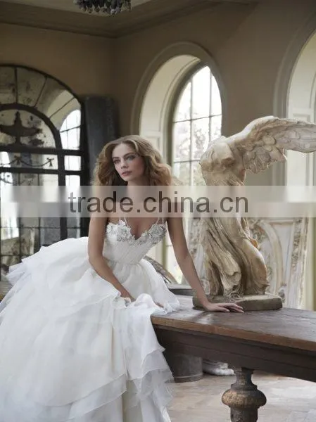 Spaghetti Straps Sweetheart Ivory Organza Wedding Dresses Sexy Open Back Bridal Gowns photo-6