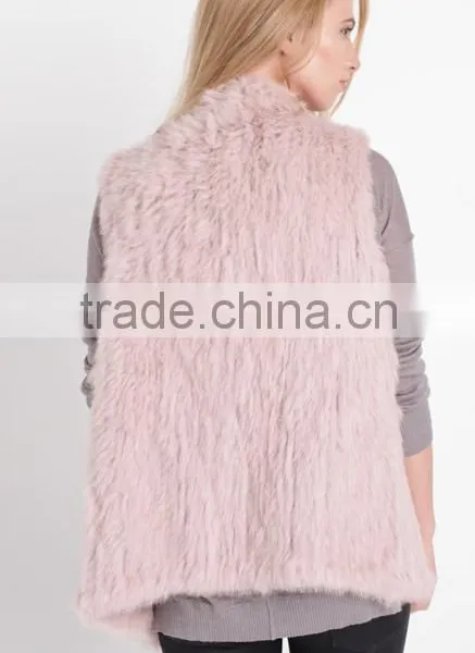 2016 Europe Style High -end Rabbit Kintted Fur Vest Pink Color photo-4