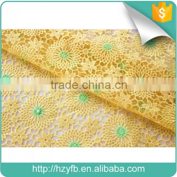 Latest Korean Lace Fabric / Yellow Pink African French Net Lace With Stones / Lace Fabric African Tulle High Quality for Wedding photo-3