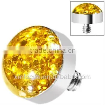 Yellow Glitter Dome Dermal Top Body Piercing Accessories