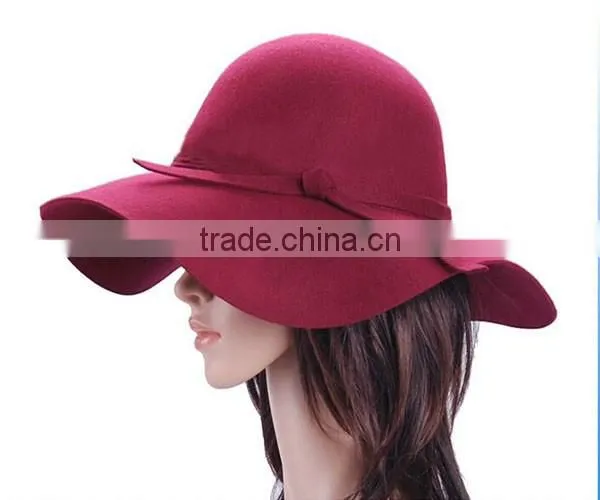 Factory Price Soft Faux Ladies Wide Brim Wool Felt Hat photo-6