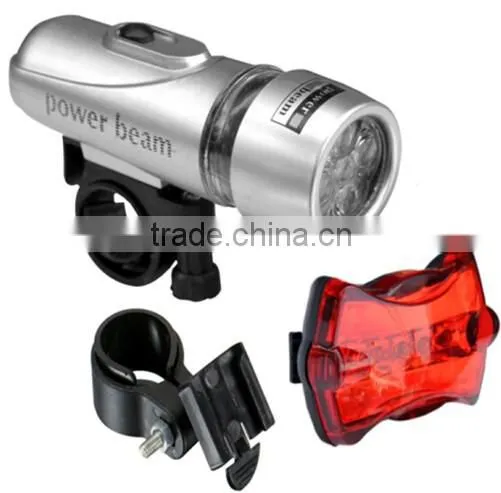 Waterproof 5 LED Lamp Bike Bicycle Front Head Light + Rear Safety Flashlight photo-2